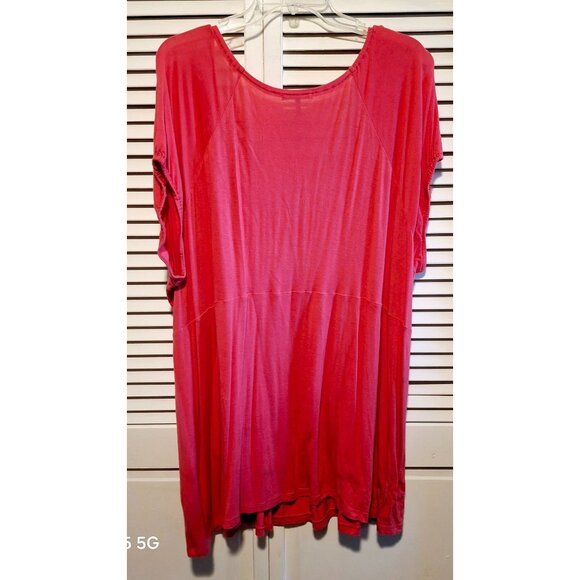 Daisy Fuentes Boho Woman Melon Pink Short Sleeve Ruched Front Tie Tunic Top 3X R - Picture 5 of 7